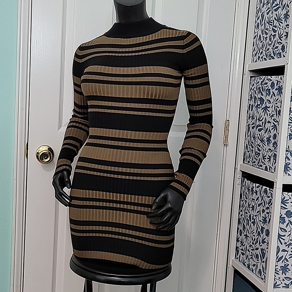 Say what? Sweater dress, Bodycon, mock neck, black/army green  Small